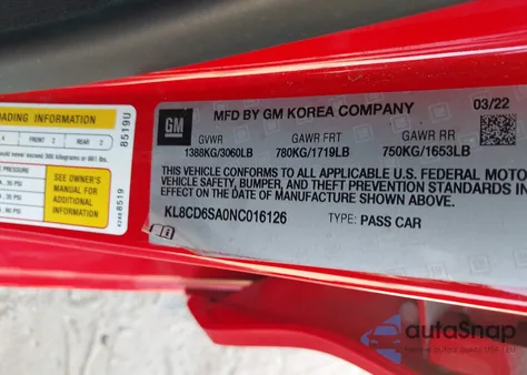 2022 Chevrolet Spark Fwd 1Lt Automatic from USA, damaged, VIN KL8CD6SA0NC016126